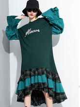 Women Round Neck Pullover Patchwork Dress